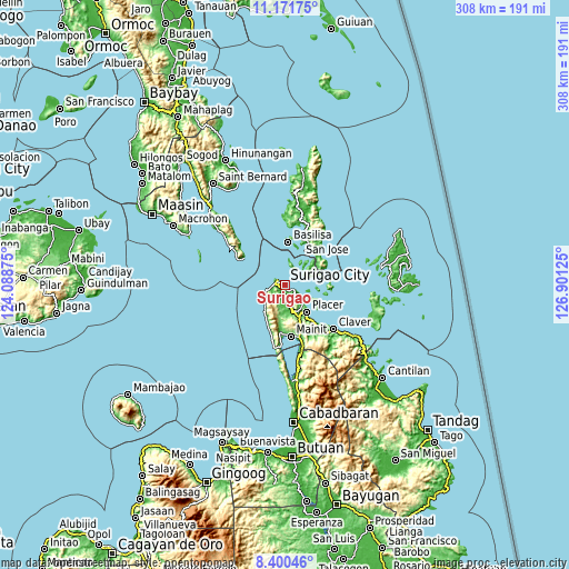 Topographic map of Surigao
