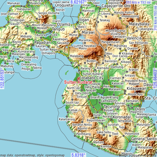 Topographic map of Sultan Kudarat