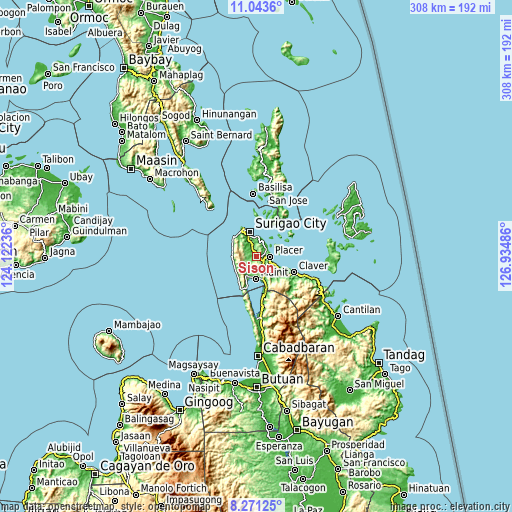 Topographic map of Sison