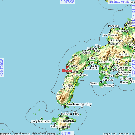 Topographic map of Siocon