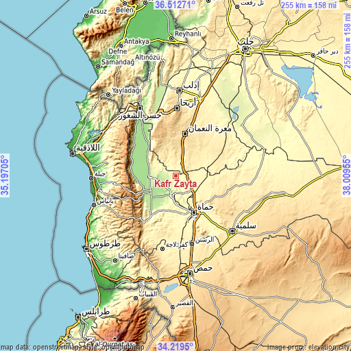 Topographic map of Kafr Zaytā