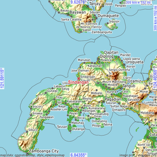 Topographic map of Sindangan