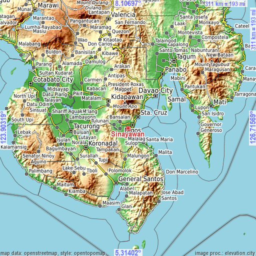 Topographic map of Sinayawan