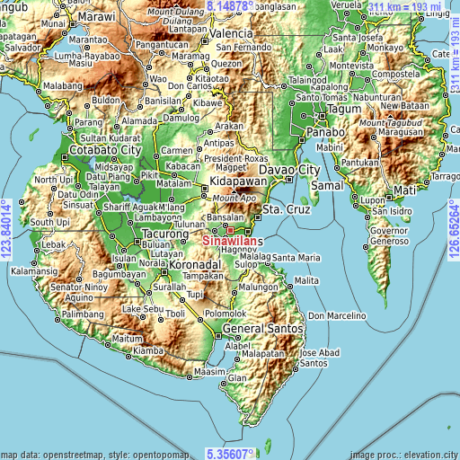 Topographic map of Sinawilan