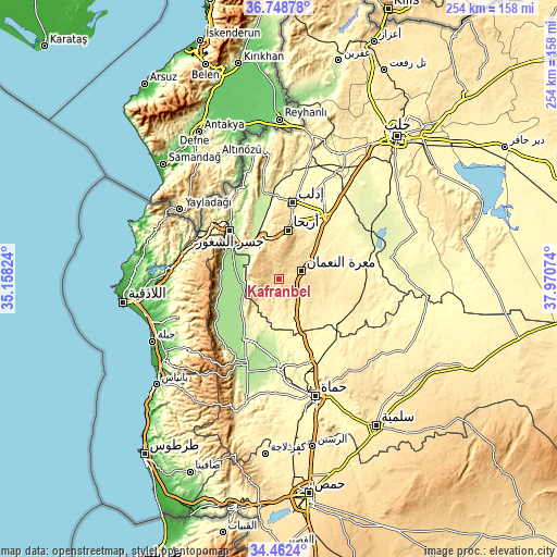 Topographic map of Kafranbel