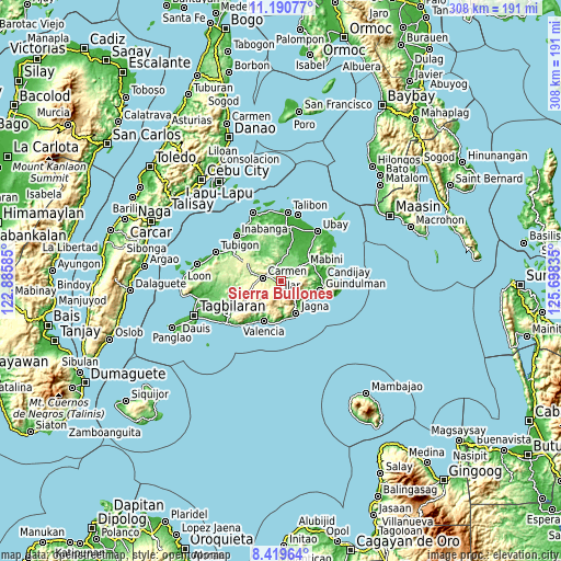 Topographic map of Sierra Bullones