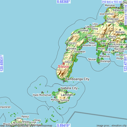 Topographic map of Sibuco