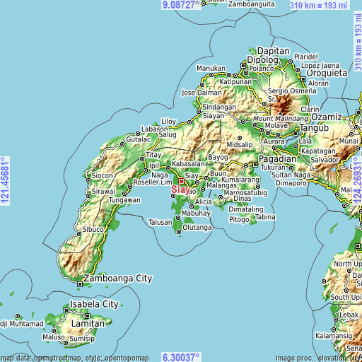 Topographic map of Siay