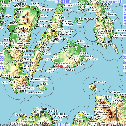 Topographic map of Sevilla