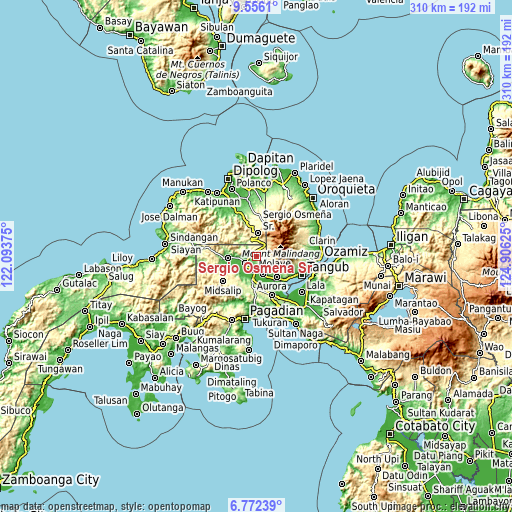 Topographic map of Sergio Osmeña Sr