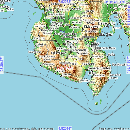 Topographic map of Lake Sebu