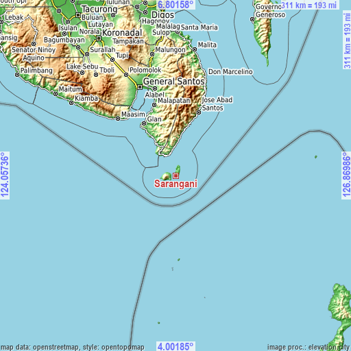 Topographic map of Sarangani