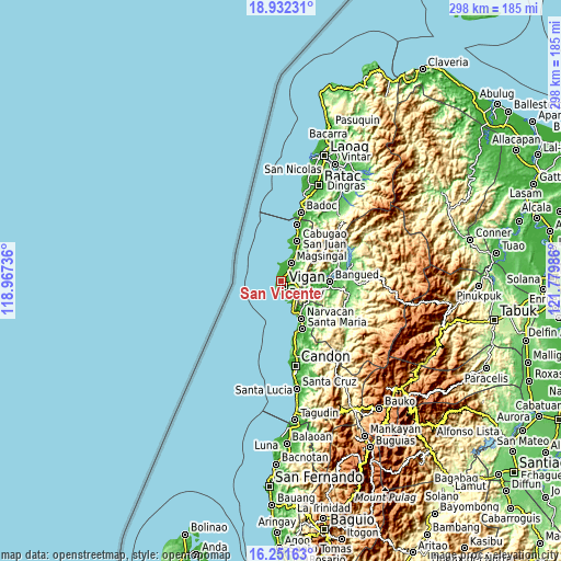 Topographic map of San Vicente