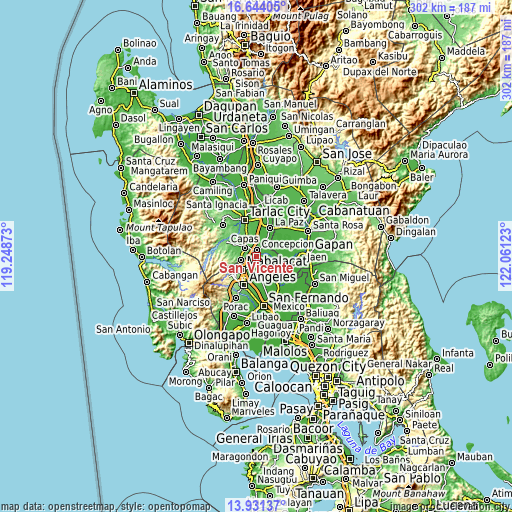 Topographic map of San Vicente