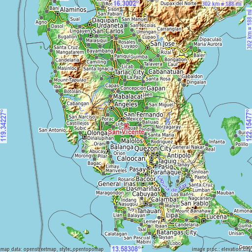 Topographic map of San Vicente