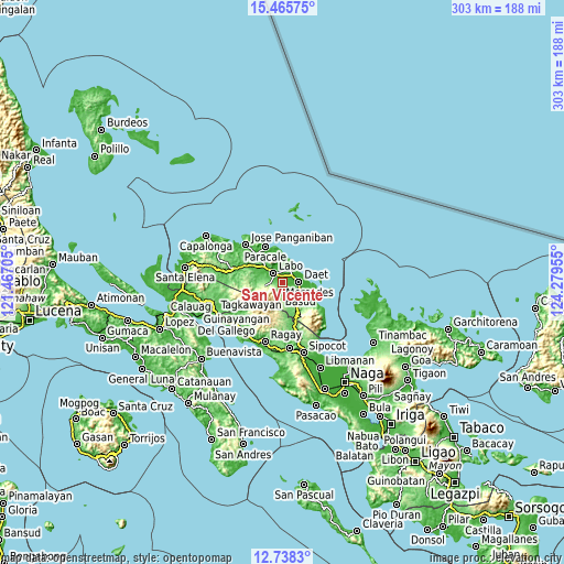 Topographic map of San Vicente