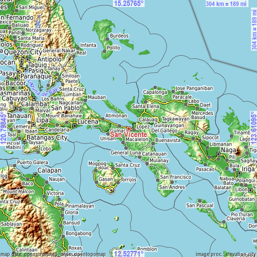 Topographic map of San Vicente