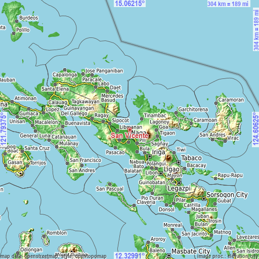 Topographic map of San Vicente