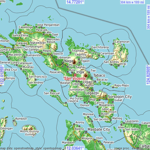 Topographic map of San Vicente