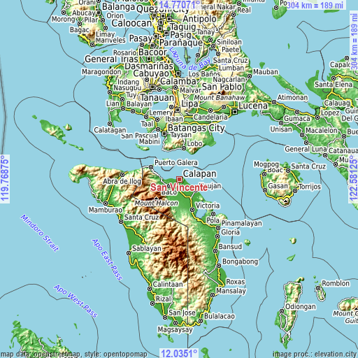 Topographic map of San Vincente