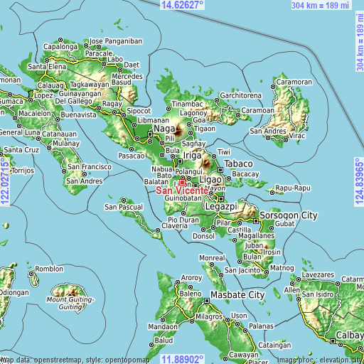 Topographic map of San Vicente