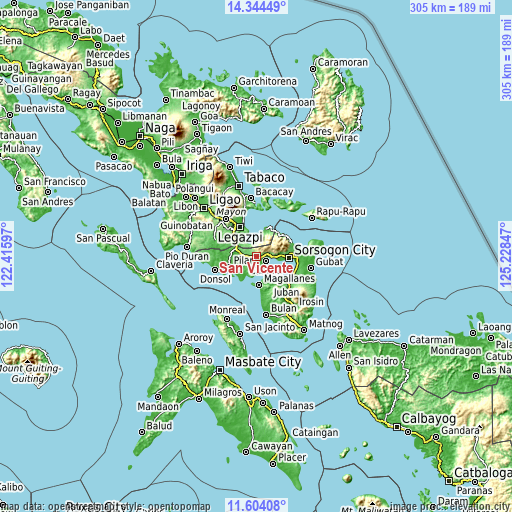 Topographic map of San Vicente