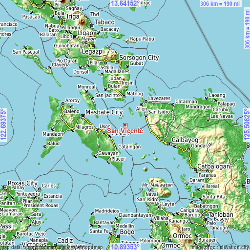 Topographic map of San Vicente