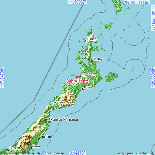 Topographic map of San Vicente
