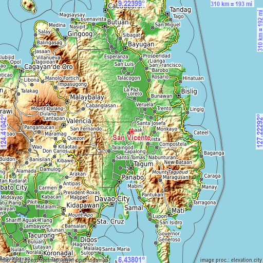 Topographic map of San Vicente