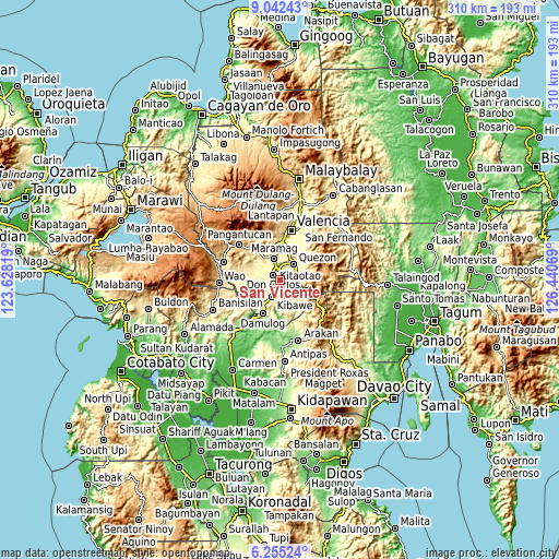 Topographic map of San Vicente