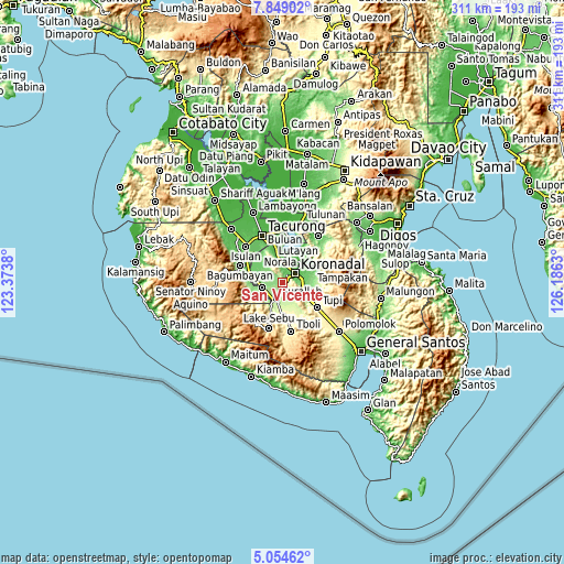 Topographic map of San Vicente