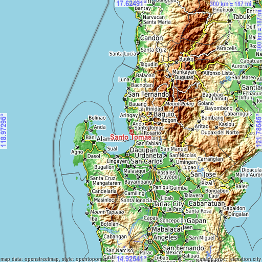 Topographic map of Santo Tomas