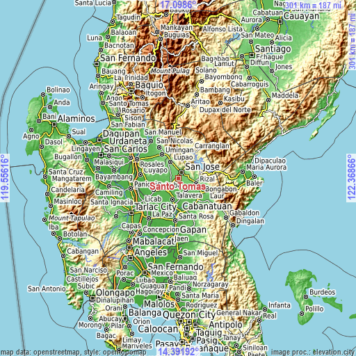 Topographic map of Santo Tomas