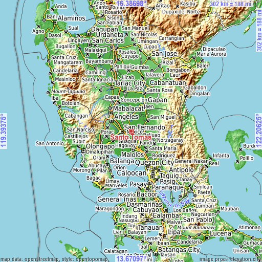 Topographic map of Santo Tomas