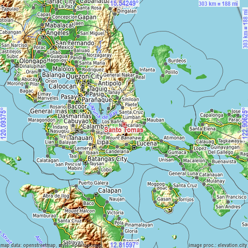 Topographic map of Santo Tomas