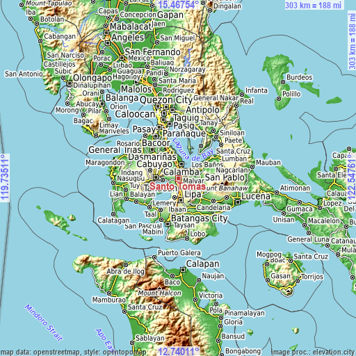 Topographic map of Santo Tomas