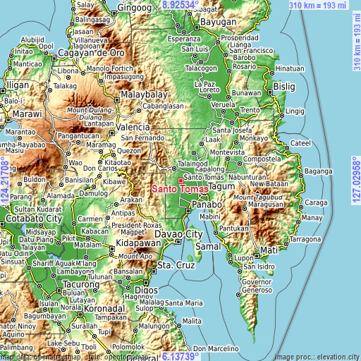 Topographic map of Santo Tomas