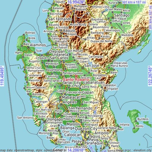 Topographic map of Santo Rosario