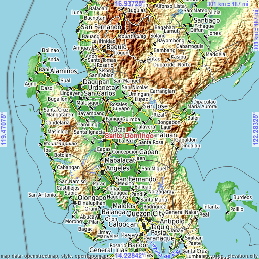 Topographic map of Santo Domingo