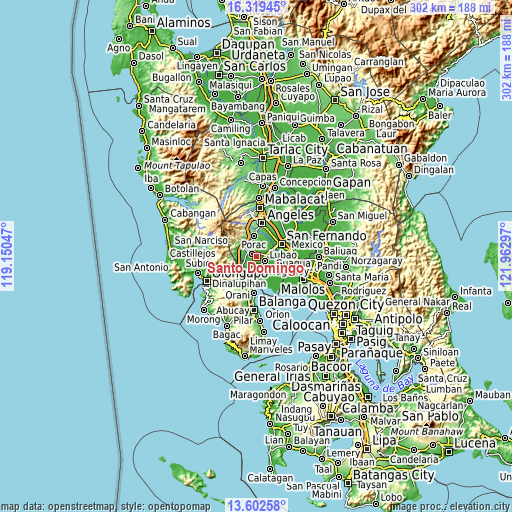 Topographic map of Santo Domingo