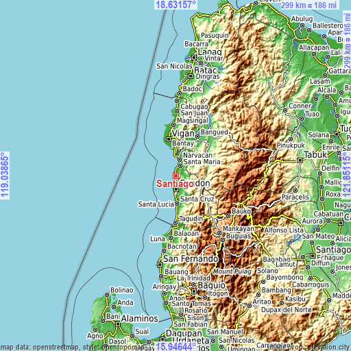 Topographic map of Santiago