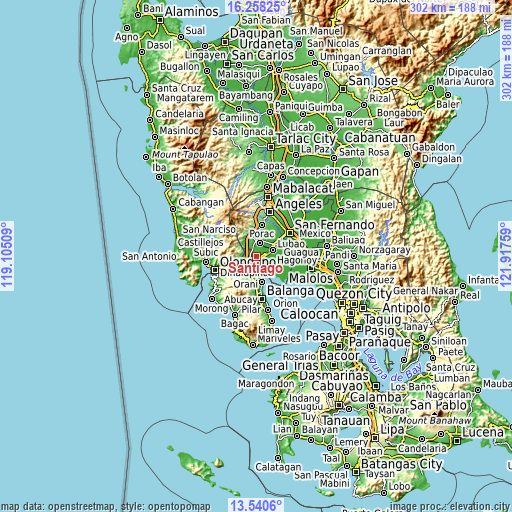 Topographic map of Santiago