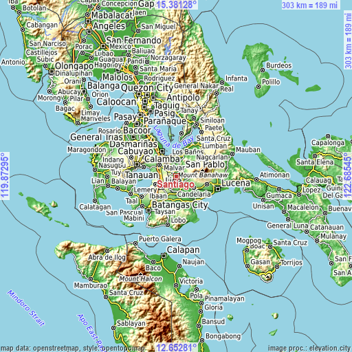 Topographic map of Santiago