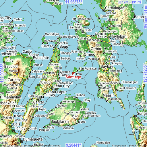 Topographic map of Santiago