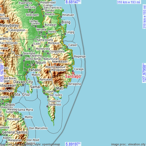 Topographic map of Santiago