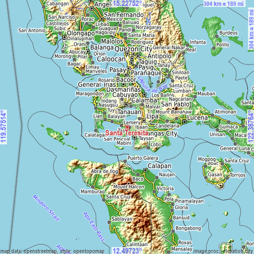 Topographic map of Santa Teresita