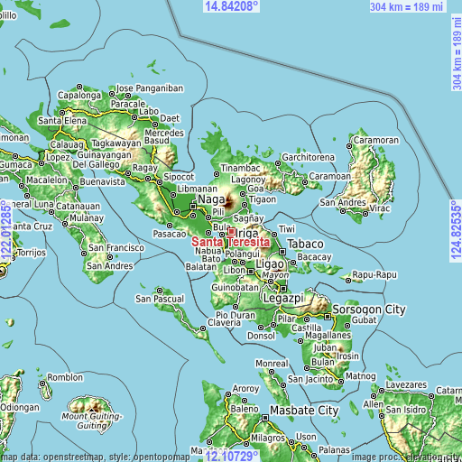 Topographic map of Santa Teresita