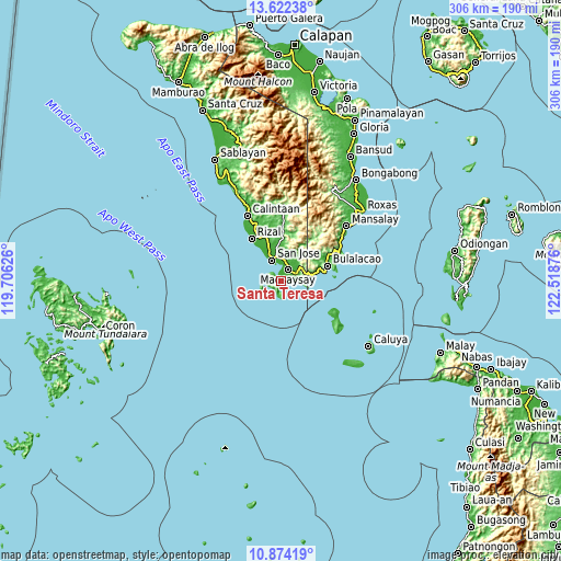 Topographic map of Santa Teresa