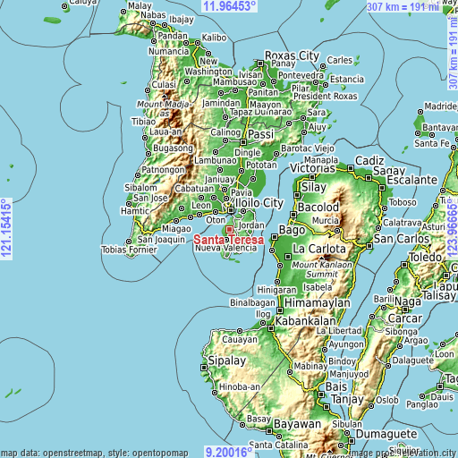 Topographic map of Santa Teresa