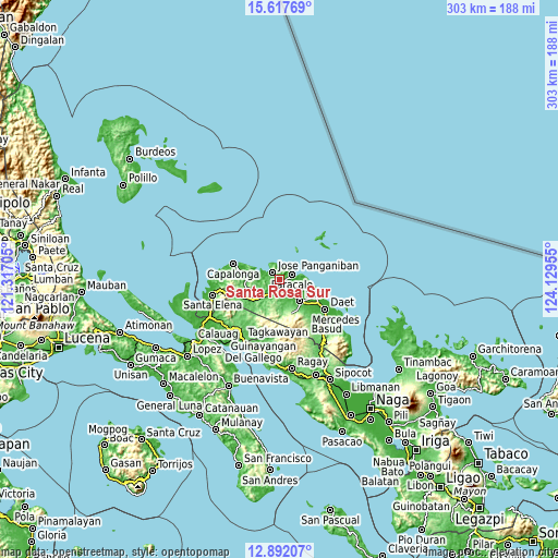 Topographic map of Santa Rosa Sur